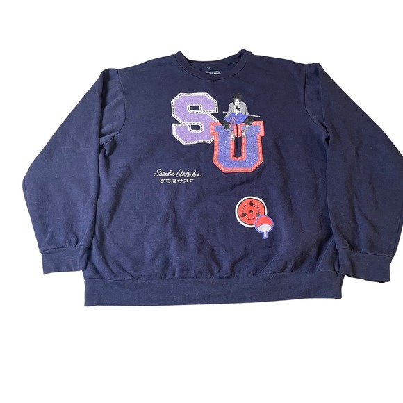 Sasuke Uchiha Naruto Shippuden Anime Graphic Pullover Sweatshirt Navy Blue XL - Picture 1 of 4